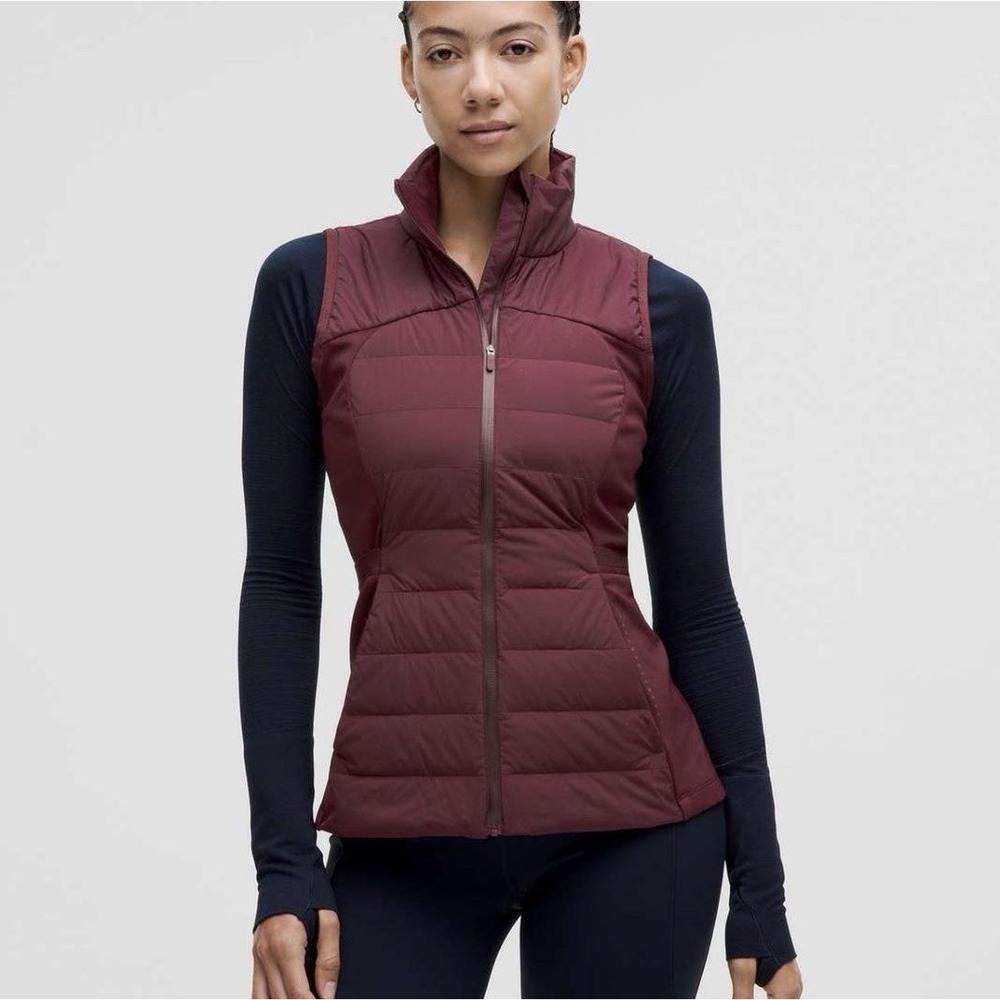 Lululemon Down For It All Vest Goose Down Fleece Glyde Warm Women Sz 0 Burgundy